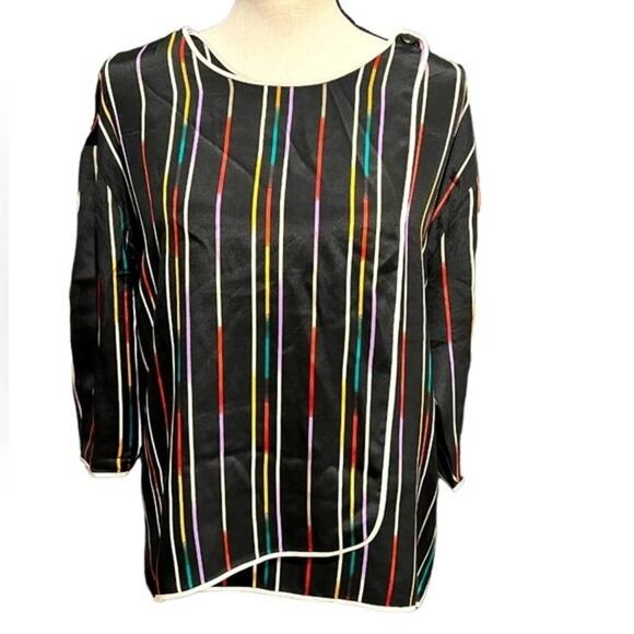 LE FOU WILFRED ARITZIA 100% Silk Rainbow Quarter Sleeve Blouse Size‎ XS - Picture 1 of 7